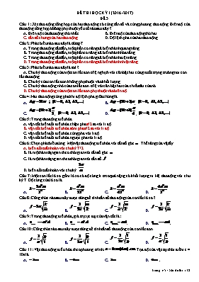 Đề thi học kì I Vật lí lớp 12 - Đề số 3 - Năm học 2016-2017
